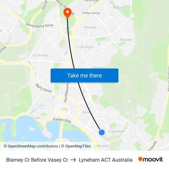 Blamey Cr Before Vasey Cr to Lyneham ACT Australia map