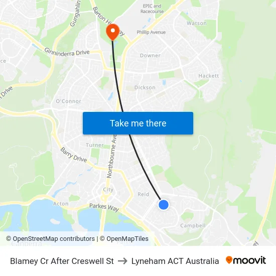 Blamey Cr After Creswell St to Lyneham ACT Australia map