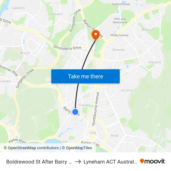 Boldrewood St After Barry Dr to Lyneham ACT Australia map