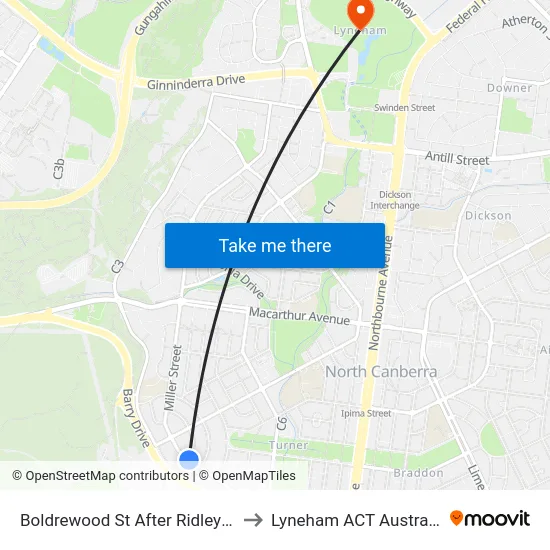 Boldrewood St After Ridley St to Lyneham ACT Australia map