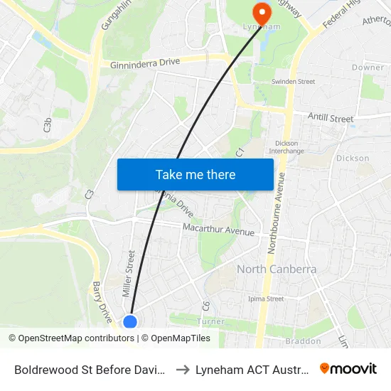 Boldrewood St Before David St to Lyneham ACT Australia map