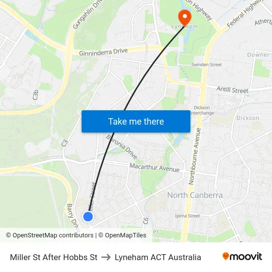Miller St After Hobbs St to Lyneham ACT Australia map