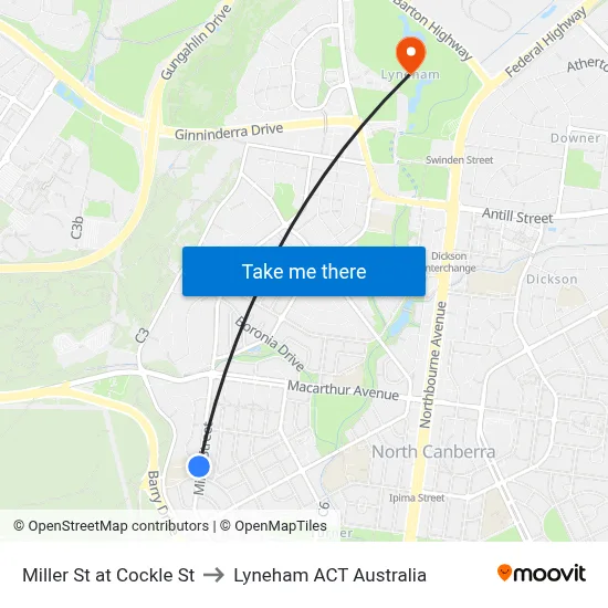 Miller St at Cockle St to Lyneham ACT Australia map
