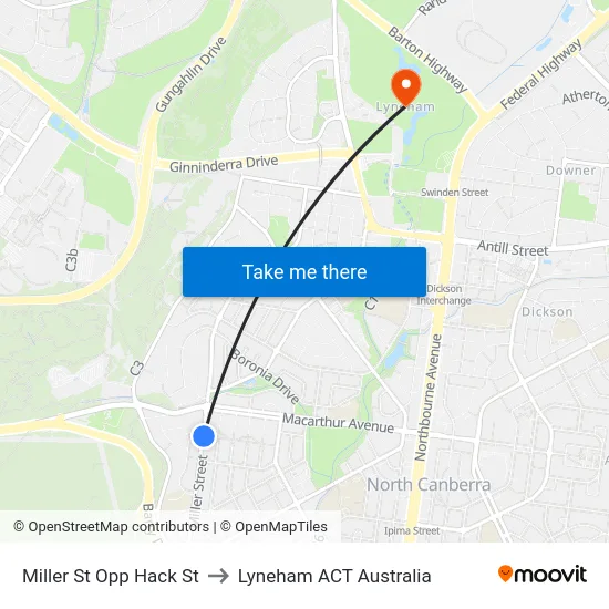 Miller St Opp Hack St to Lyneham ACT Australia map
