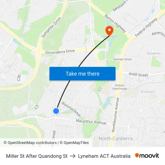 Miller St After Quandong St to Lyneham ACT Australia map