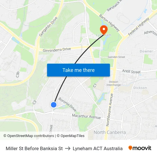 Miller St Before Banksia St to Lyneham ACT Australia map