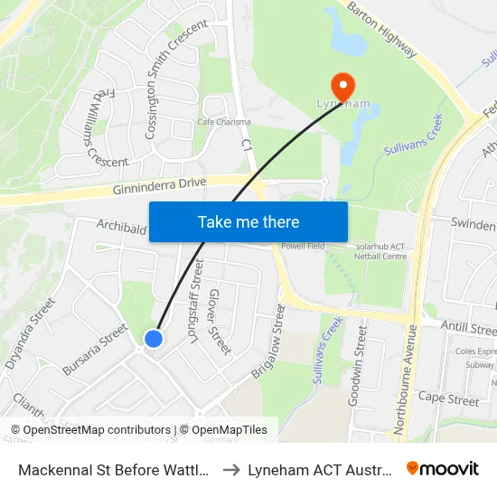 Mackennal St Before Wattle St to Lyneham ACT Australia map