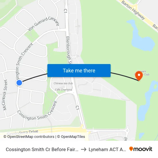 Cossington Smith Cr Before Fairweather Cct to Lyneham ACT Australia map