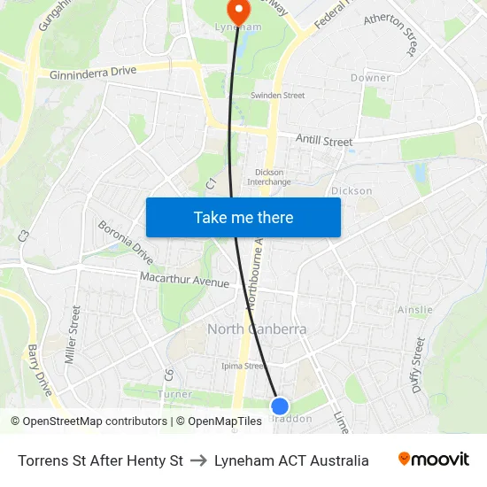 Torrens St After Henty St to Lyneham ACT Australia map