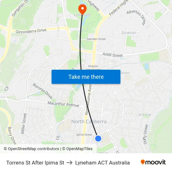 Torrens St After Ipima St to Lyneham ACT Australia map