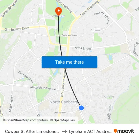 Cowper St After Limestone Av to Lyneham ACT Australia map