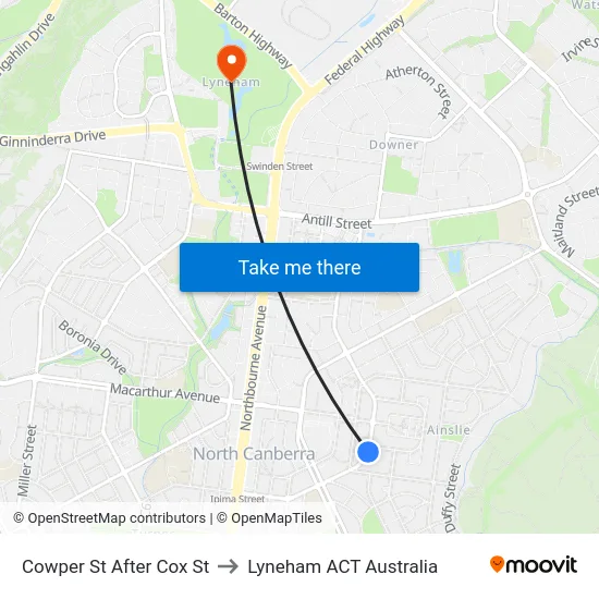 Cowper St After Cox St to Lyneham ACT Australia map
