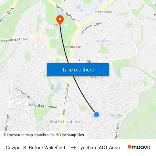 Cowper St Before Wakefield Av to Lyneham ACT Australia map
