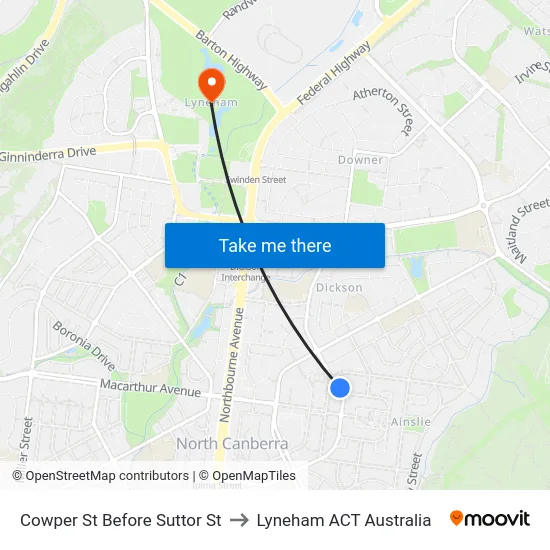 Cowper St Before Suttor St to Lyneham ACT Australia map