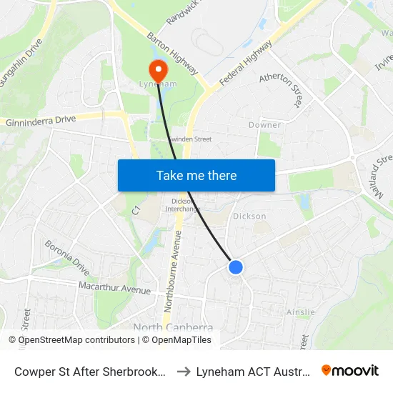 Cowper St After Sherbrooke St to Lyneham ACT Australia map