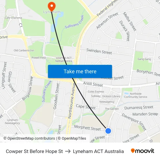 Cowper St Before Hope St to Lyneham ACT Australia map