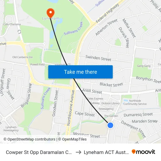 Cowper St Opp Daramalan College to Lyneham ACT Australia map