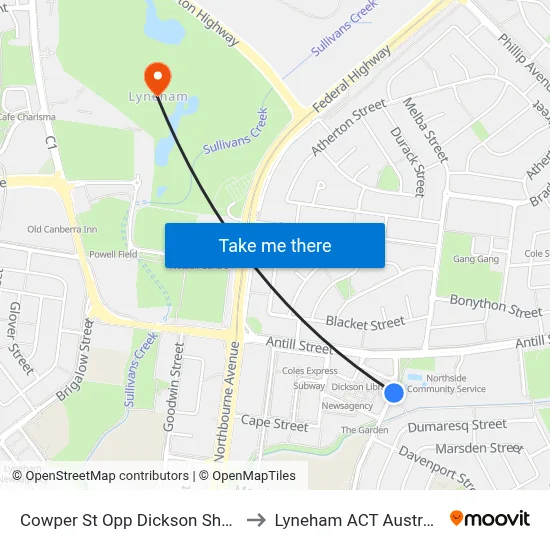 Cowper St Opp Dickson Shops to Lyneham ACT Australia map