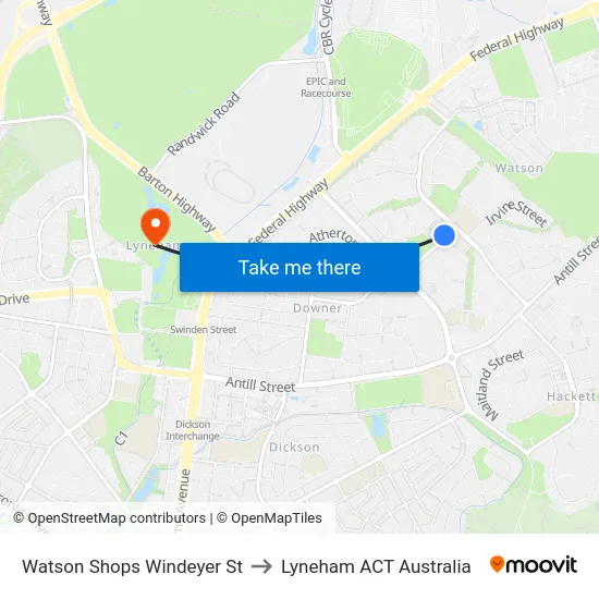 Watson Shops Windeyer St to Lyneham ACT Australia map