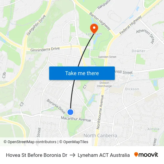Hovea St Before Boronia Dr to Lyneham ACT Australia map