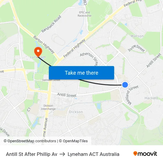 Antill St After Phillip Av to Lyneham ACT Australia map