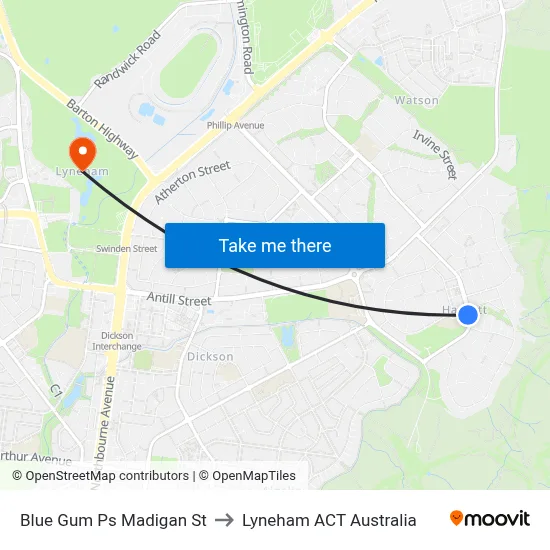 Blue Gum Ps Madigan St to Lyneham ACT Australia map