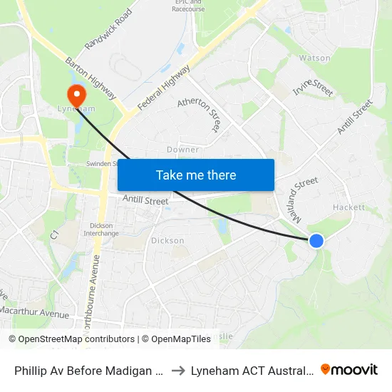 Phillip Av Before Madigan St to Lyneham ACT Australia map