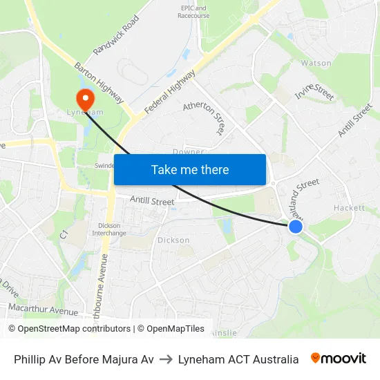 Phillip Av Before Majura Av to Lyneham ACT Australia map