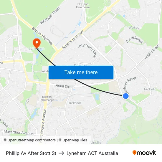 Phillip Av After Stott St to Lyneham ACT Australia map