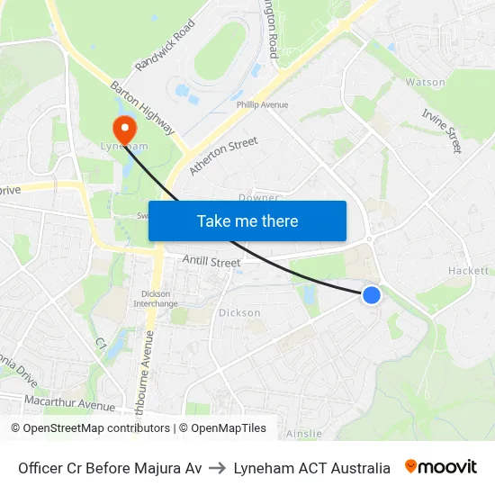 Officer Cr Before Majura Av to Lyneham ACT Australia map