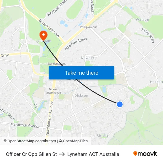 Officer Cr Opp Gillen St to Lyneham ACT Australia map