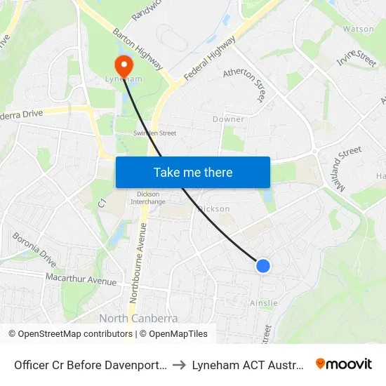 Officer Cr Before Davenport St to Lyneham ACT Australia map
