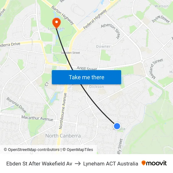Ebden St After Wakefield Av to Lyneham ACT Australia map