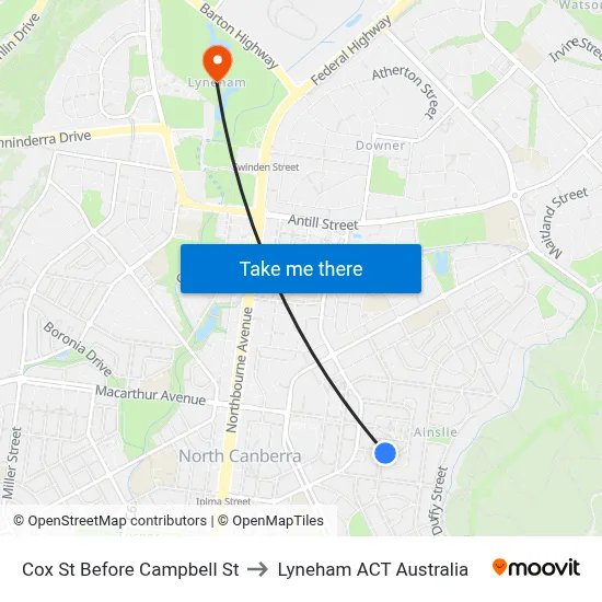 Cox St Before Campbell St to Lyneham ACT Australia map