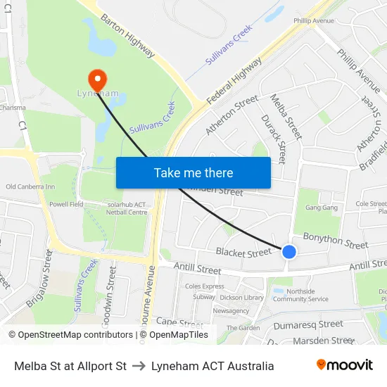 Melba St at Allport St to Lyneham ACT Australia map