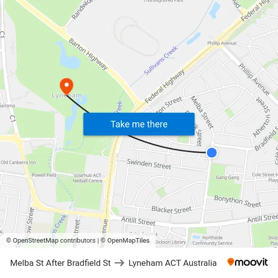 Melba St After Bradfield St to Lyneham ACT Australia map