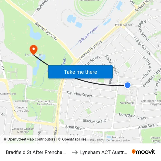 Bradfield St After Frencham St to Lyneham ACT Australia map