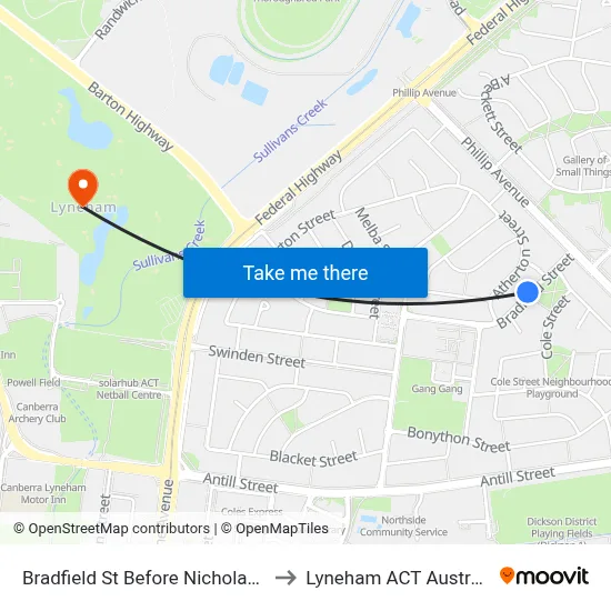Bradfield St Before Nicholas St to Lyneham ACT Australia map