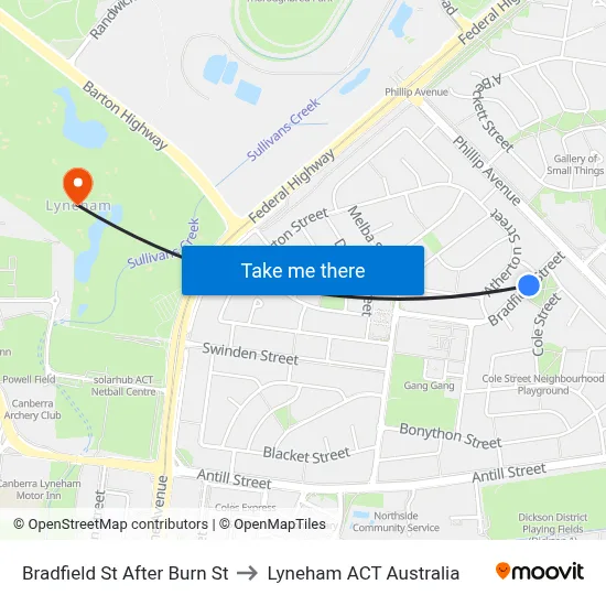 Bradfield St After Burn St to Lyneham ACT Australia map