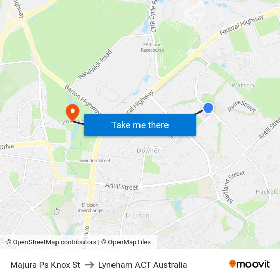 Majura Ps Knox St to Lyneham ACT Australia map
