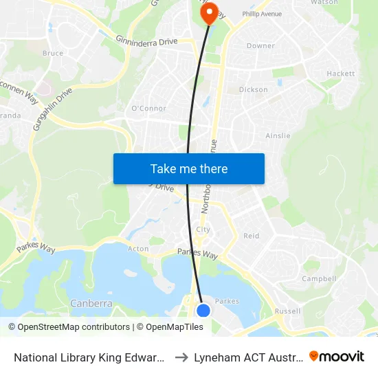 National Library King Edward Tce to Lyneham ACT Australia map
