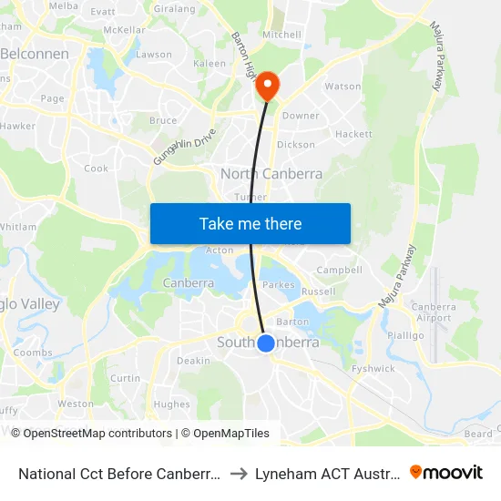 National Cct Before Canberra Av to Lyneham ACT Australia map