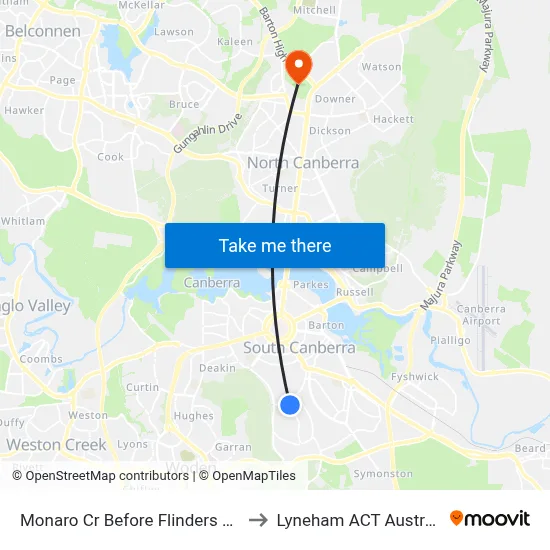 Monaro Cr Before Flinders Way to Lyneham ACT Australia map