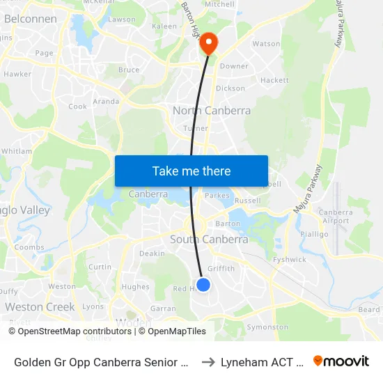 Golden Gr Opp Canberra Senior Grammar School to Lyneham ACT Australia map