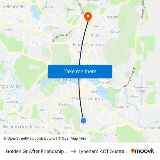 Golden Gr After Friendship St to Lyneham ACT Australia map