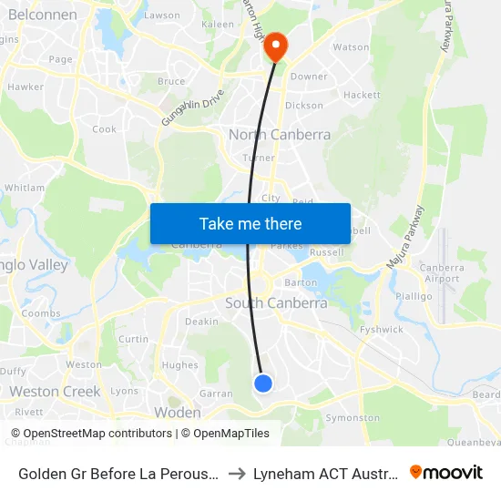 Golden Gr Before La Perouse St to Lyneham ACT Australia map