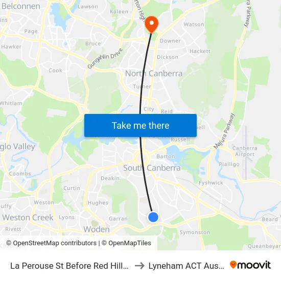 La Perouse St Before Red Hill Shops to Lyneham ACT Australia map