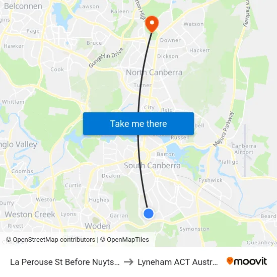 La Perouse St Before Nuyts St to Lyneham ACT Australia map