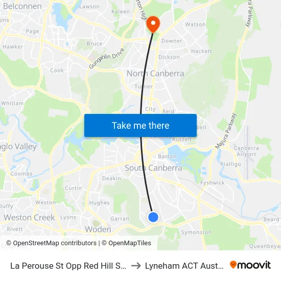 La Perouse St Opp Red Hill Shops to Lyneham ACT Australia map