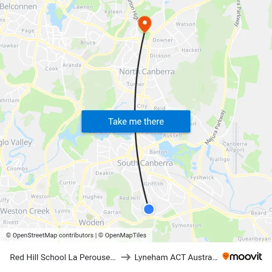 Red Hill School La Perouse St to Lyneham ACT Australia map